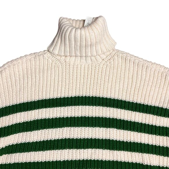 Madewell Ivory Green Striped Ribbed Turtleneck Sweater Womens M Preppy - Picture 12 of 12